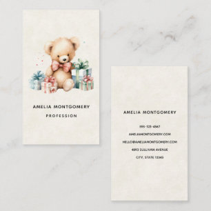 Cute Teddy Bear with Christmas Presents Business Card