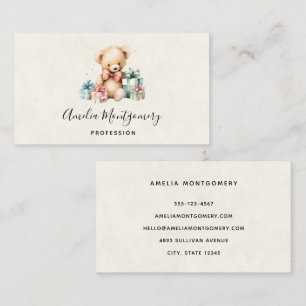 Cute Teddy Bear with Christmas Presents Business Card