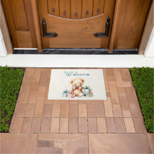 Cute Teddy Bear with Christmas Presents Doormat