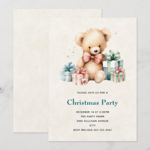 Cute Teddy Bear with Christmas Presents Invitation