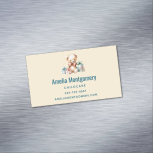 Cute Teddy Bear with Christmas Presents Magnetic Business Card
