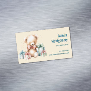 Cute Teddy Bear with Christmas Presents Magnetic Business Card