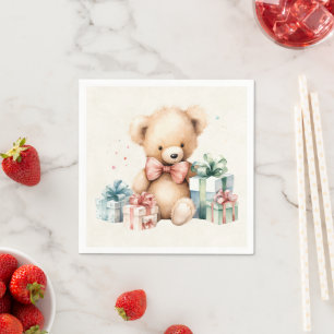 Cute Teddy Bear with Christmas Presents Napkin