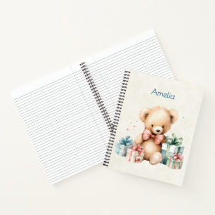 Cute Teddy Bear with Christmas Presents Notebook