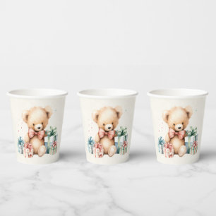 Cute Teddy Bear with Christmas Presents Paper Cups