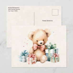 Cute Teddy Bear with Christmas Presents Postcard