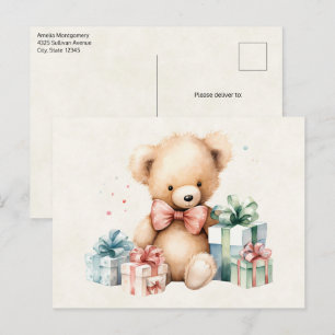 Cute Teddy Bear with Christmas Presents Postcard