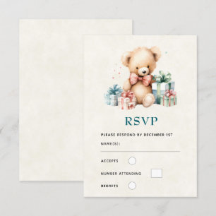 Cute Teddy Bear with Christmas Presents RSVP Card