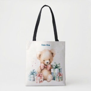 Cute Teddy Bear with Christmas Presents Tote Bag