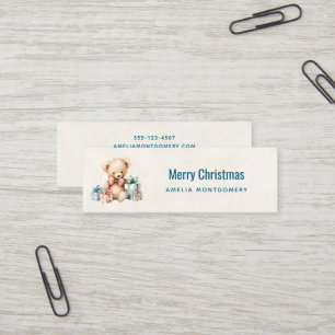 Cute Teddy Bear with Gifts Merry Christmas Mini Business Card
