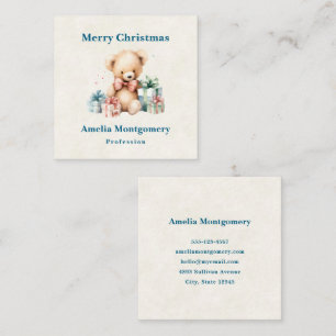 Cute Teddy Bear with Gifts Merry Christmas Square Business Card