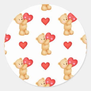 Cute Teddy Bear With Heart Design, Valentine's Day Classic Round Sticker