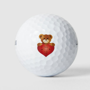 Cute teddy bear with heart golf balls