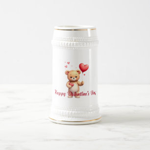 Cute Teddy Bear with Heart – Happy Valentine’s Day Beer Stein