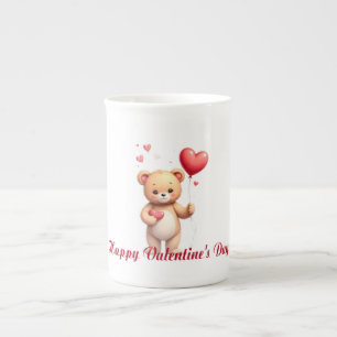 Cute Teddy Bear with Heart – Happy Valentine’s Day Bone China Mug