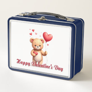 Cute Teddy Bear with Heart – Happy Valentine’s Day Metal Lunch Box