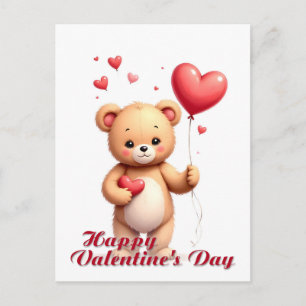 Cute Teddy Bear with Heart – Happy Valentine’s Day Postcard