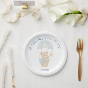 Cute Teddy Bear with Parachute Baby Shower  Paper Plate
