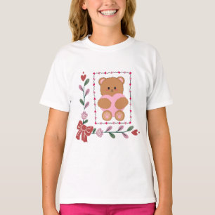 Cute Teddy Bear with Pink Heart T-Shirt