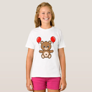 Cute Teddy Bear with Red Balloons Adorable Cartoon T-Shirt