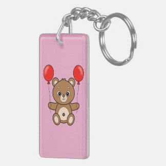 Cute Teddy Bear with Red Balloons Cartoon Keychain