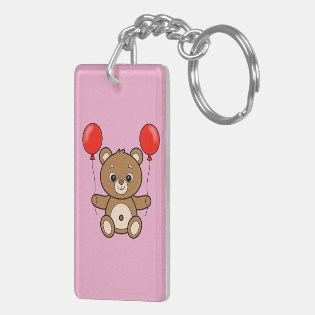 Cute Teddy Bear with Red Balloons Cartoon Keychain (Back Right)