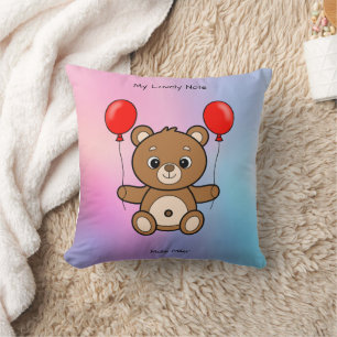 Cute Teddy Bear with Red Balloons Cartoon Throw Pillow