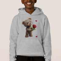 Cute Teddy Bear with Rose Kids Hoodie