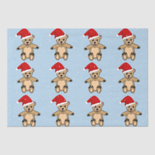 Cute Teddy Bear with Santa Hat Blue Christmas Tissue Paper