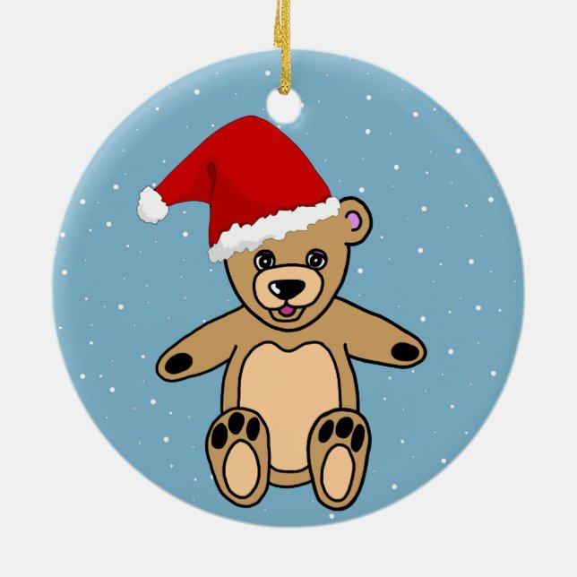 Cute Teddy Bear with Santa Hat Kids Ceramic Ornament (Back)