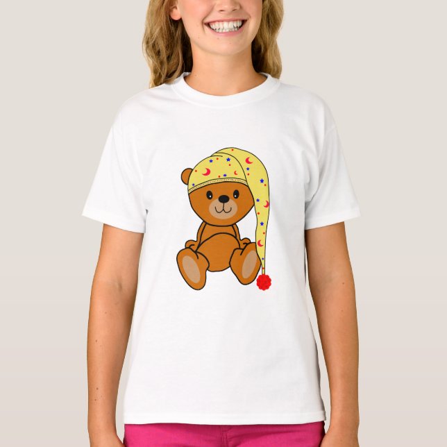 Cute Teddy bear with sleeping cap T-Shirt (Front)