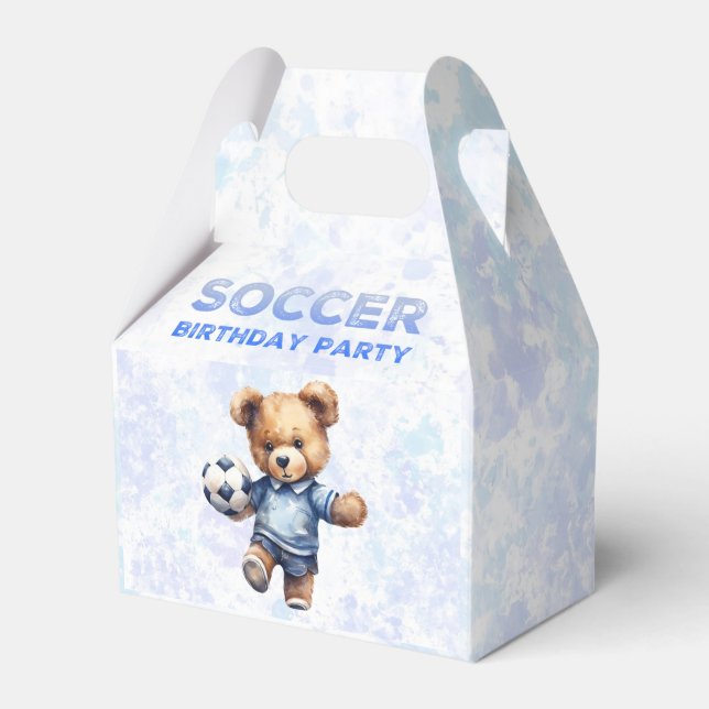 Cute Teddy Bear with Soccer Birthday Party Favor Box (Front Side)