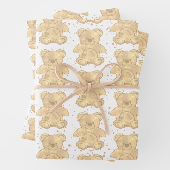 Cute Teddy Bear Wrapping Paper Sheet (In situ)