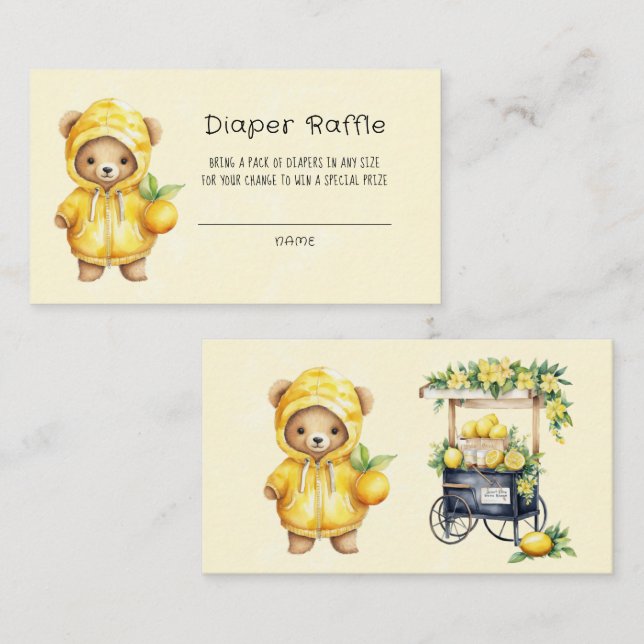 Cute Teddy Bear Yellow Lemon Diaper Raffle Business Card (Front/Back)