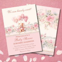 Cute Teddy Bearly Wait Pink Girl Baby Shower