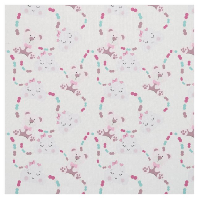 Cute Teddy Bears and Clouds Baby Girl Pattern Fabric (Swatch)