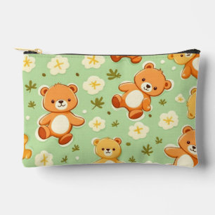 Cute teddy bears and leaves pattern green accessory pouch