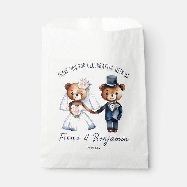 Cute teddy bears bridal couple wedding thank you favour bag (Front)