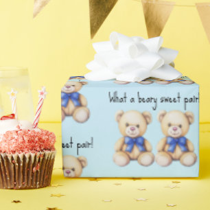 Cute Teddy Bears, Custom Twin Boys Baby Shower Wrapping Paper