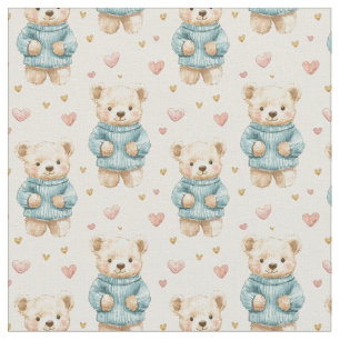 Cute Teddy Bears in Blue Sweaters Fabric