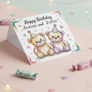 Cute Teddy Bears Joint Birthday for Twins Magnetic Invitation