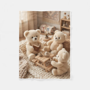 Cute Teddy Bears Playing In Cozy Room Toys Fleece  Blanket