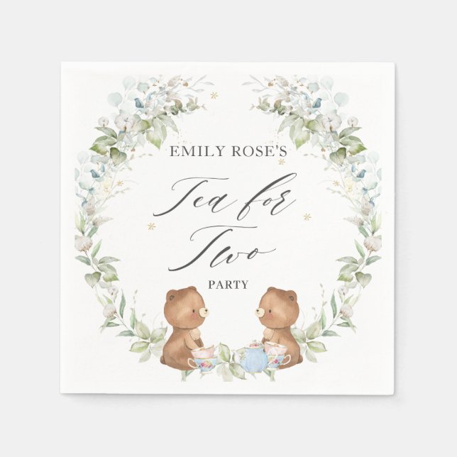 Cute Teddy Bears Tea for Two 2nd Birthday Party  Napkin (Front)