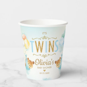 Cute Teddy Bears Twins Baby Boys Twin Baby Shower  Paper Cups
