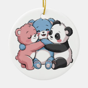 Cute Teddy Bears with Panda Ceramic Ornament