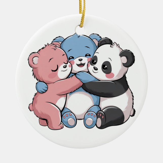 Cute Teddy Bears with Panda Ceramic Ornament (Front)
