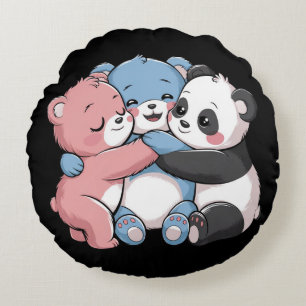 Cute Teddy Bears with Panda Round Pillow