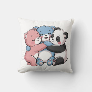 Cute Teddy Bears with Panda Throw Pillow