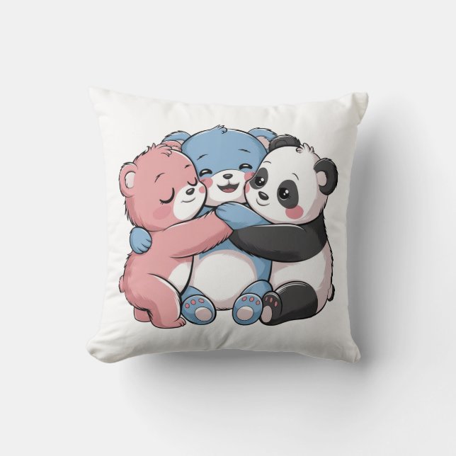 Cute Teddy Bears with Panda Throw Pillow (Front)