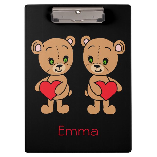 Cute teddy bears with red hearts, custom  clipboard (Front)
